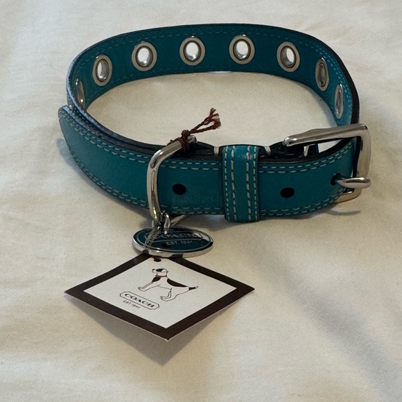 NWT Coach Leather Teal Unisex Dog Collar - Picture 3 of 6
